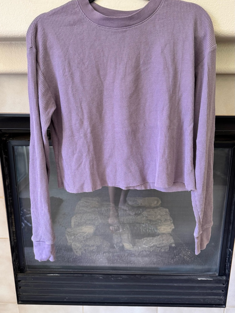 Wild Fable Lavender Waffle Knit Crop Top Women’s Small Long Sleeve Thermal Shirt - Picture 2 of 4